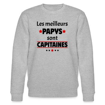Les meilleurs papys sont capitaines, cadeau noël - Sweat bio CHANGER Stanley/Stella Unisexe - gris chiné - Devant - Nik (191cm) & Marisol (170cm)