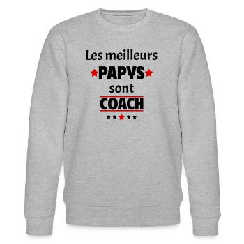 Les meilleurs papys sont coach, cadeau noël - Sweat bio CHANGER Stanley/Stella Unisexe - gris chiné - Devant - Nik (191cm) & Marisol (170cm)