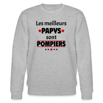 Les meilleurs papys sont pompiers, cadeau noël - Sweat bio CHANGER Stanley/Stella Unisexe - gris chiné - Devant - Nik (191cm) & Marisol (170cm)