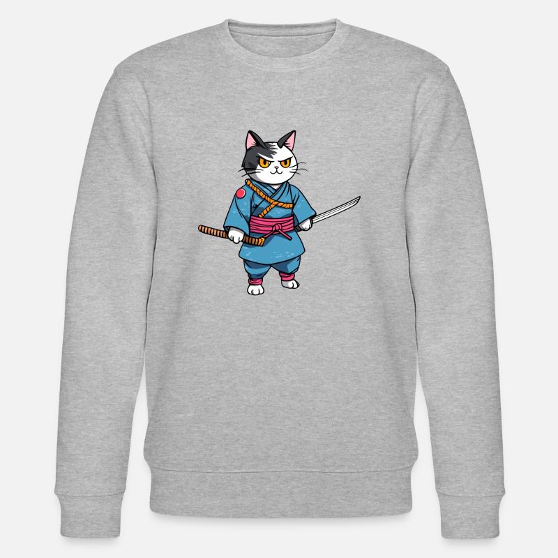 Samurai Cat #43 - Stanley/Stella CHANGER Unisex Organic Sweatshirt - heather grey