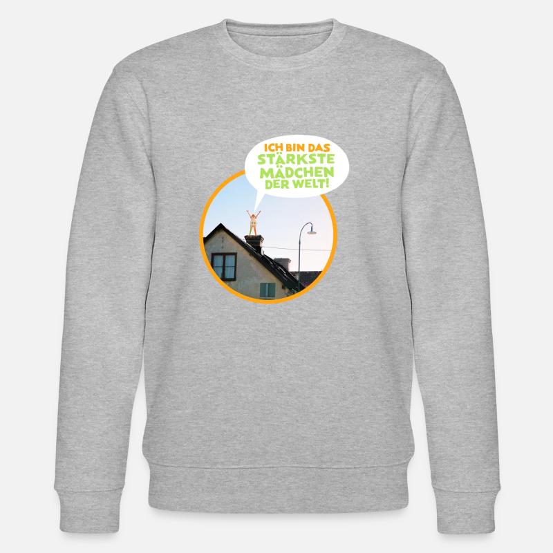 Pippi Langstrumpf Pippi Auf Dem Dach Mit Spruch - Stanley/Stella Unisex Bio-Sweatshirt CHANGER - Grau meliert