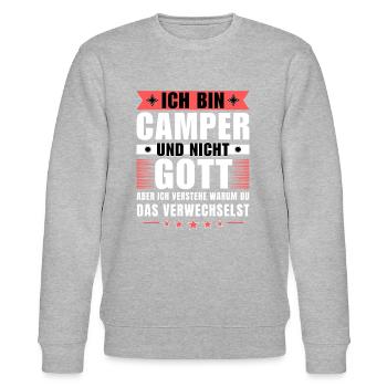 Ich bin Camper und nicht Gott - Stanley/Stella Unisex Bio-Sweatshirt CHANGER  - Grau meliert - Vorne - Nik (191cm) & Marisol (170cm)