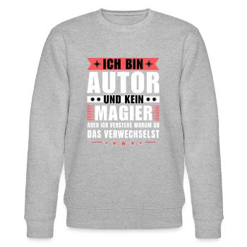 Ich bin Autor und kein Magier - Stanley/Stella Unisex Bio-Sweatshirt CHANGER  - Grau meliert - Vorne - Nik (191cm) & Marisol (170cm)