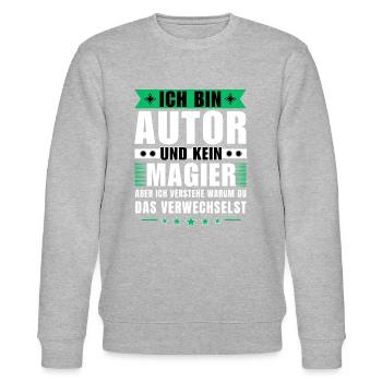 Ich bin Autor und kein Magier - Stanley/Stella Unisex Bio-Sweatshirt CHANGER  - Grau meliert - Vorne - Nik (191cm) & Marisol (170cm)