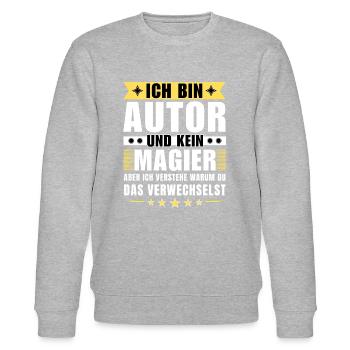 Ich bin Autor und kein Magier - Stanley/Stella Unisex Bio-Sweatshirt CHANGER  - Grau meliert - Vorne - Nik (191cm) & Marisol (170cm)