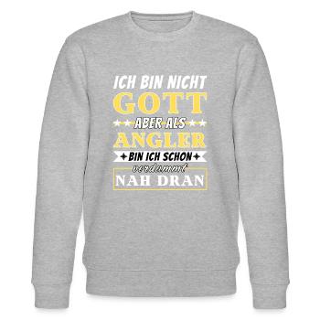 Ich bin nicht Gott aber als Angler nah dran - Stanley/Stella Unisex Bio-Sweatshirt CHANGER  - Grau meliert - Vorne - Nik (191cm) & Marisol (170cm)
