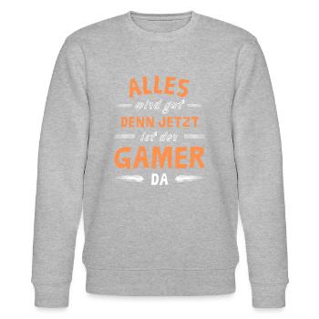 Alles wird gut denn jetzt ist der Gamer da - Stanley/Stella Unisex Bio-Sweatshirt CHANGER  - Grau meliert - Vorne - Nik (191cm) & Marisol (170cm)
