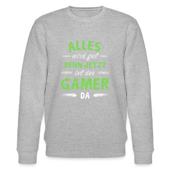 Alles wird gut denn jetzt ist der Gamer da - Stanley/Stella Unisex Bio-Sweatshirt CHANGER  - Grau meliert - Vorne - Nik (191cm) & Marisol (170cm)