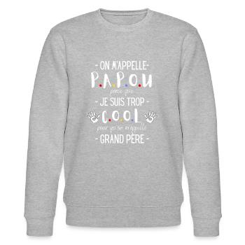 Cadeau papy-Fête des grands pères-Papou trop cool - Sweat bio CHANGER Stanley/Stella Unisexe - gris chiné - Devant - Nik (191cm) & Marisol (170cm)