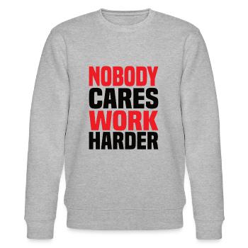 Nobody Cares Work Harder - Stanley/Stella CHANGER Unisex Organic Sweatshirt - heather grey - Front - Nik (191cm) & Marisol (170cm)