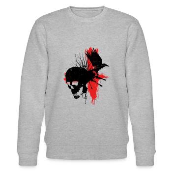 Skull with raven - Stanley/Stella CHANGER Unisex Organic Sweatshirt - heather grey - Front - Nik (191cm) & Marisol (170cm)