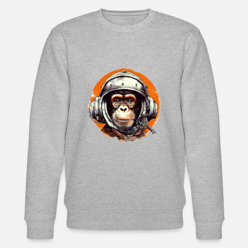 Space Monkey Retro Drawing - Stanley/Stella CHANGER Unisex Organic Sweatshirt - heather grey