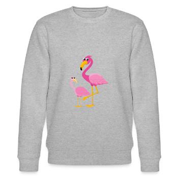 Flamingo mit Flamingobaby - Stanley/Stella Unisex Bio-Sweatshirt CHANGER  - Grau meliert - Vorne - Nik (191cm) & Marisol (170cm)