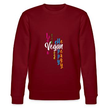 Vegan - Love Life Good Happy Energy - Stanley/Stella Unisex Bio-Sweatshirt CHANGER  - Burgunderrot - Vorne - Nik (191cm) & Marisol (170cm)