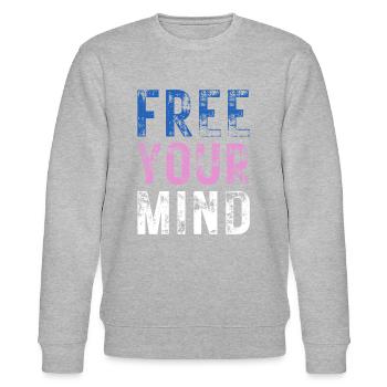 FREE YOUR MIND – Farbe Blau, Rosa, Weiß - Stanley/Stella Unisex Bio-Sweatshirt CHANGER  - Grau meliert - Vorne - Nik (191cm) & Marisol (170cm)