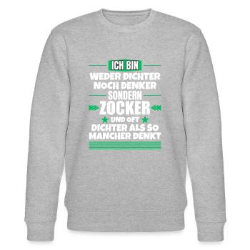 Weder Dichter noch Denker, sondern Zocker - Stanley/Stella Unisex Bio-Sweatshirt CHANGER  - Grau meliert - Vorne - Nik (191cm) & Marisol (170cm)