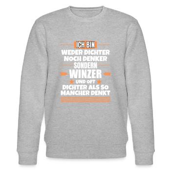 Weder Dichter noch Denker, sondern Winzer - Stanley/Stella Unisex Bio-Sweatshirt CHANGER  - Grau meliert - Vorne - Nik (191cm) & Marisol (170cm)