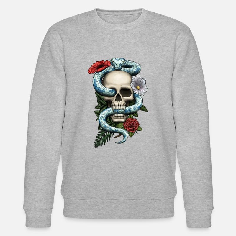 Crâne avec serpent et fleurs - Sweat bio CHANGER Stanley/Stella Unisexe - gris chiné