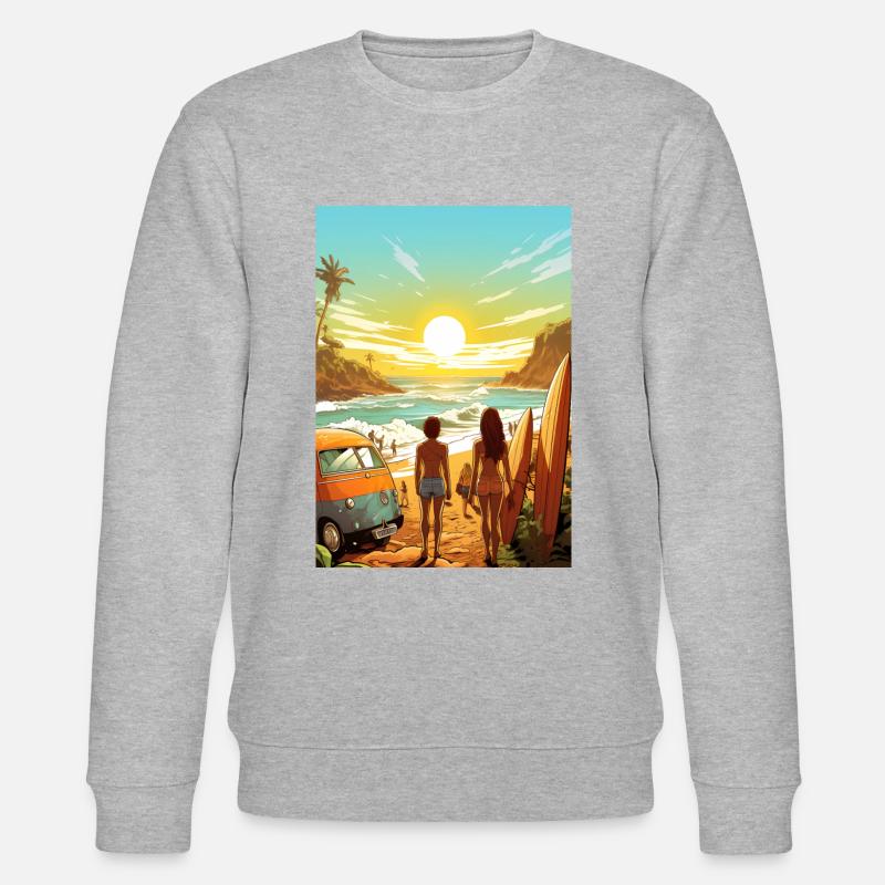 Strandszene mit Surfbrett - Stanley/Stella Unisex Bio-Sweatshirt CHANGER  - Grau meliert