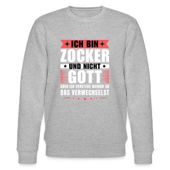 Ich bin Zocker und nicht Gott - Stanley/Stella Unisex Bio-Sweatshirt CHANGER  - Grau meliert - Vorne - Nik (191cm) & Marisol (170cm)