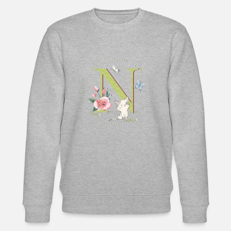 Lettre initiale N avec chat - Sweat bio CHANGER Stanley/Stella Unisexe - gris chiné