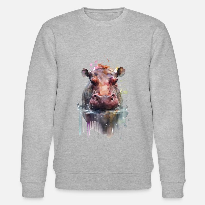 Nilpferd Flusspferd Hippo Auquarell - Sweat bio CHANGER Stanley/Stella Unisexe - gris chiné