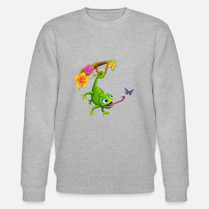 Caméléon avec papillon et fleurs - Sweat bio CHANGER Stanley/Stella Unisexe - gris chiné
