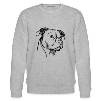 AMERICAN STAFFORDSHIRE TERRIER Staffy Wilsigns - Stanley/Stella Unisex Bio-Sweatshirt CHANGER  - Grau meliert - Vorne - Nik (191cm) & Marisol (170cm)