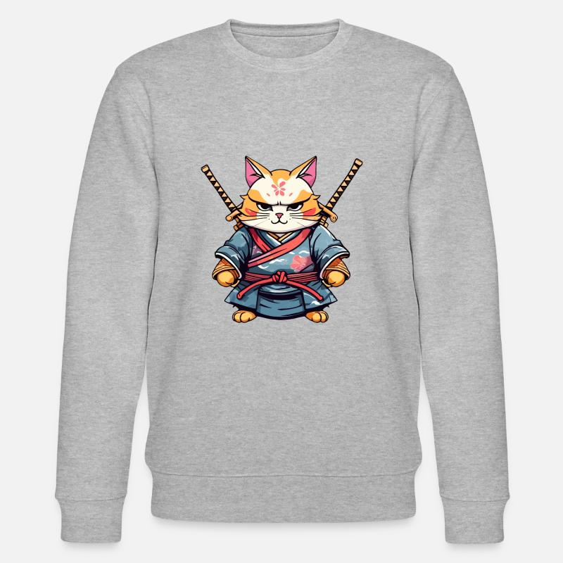 Samurai-Katze #28 - Stanley/Stella Unisex Bio-Sweatshirt CHANGER  - Grau meliert