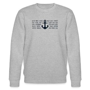 NATO Alphabet Maritime Radio with Anchor Black - Stanley/Stella CHANGER Unisex Organic Sweatshirt - heather grey - Front - Nik (191cm) & Marisol (170cm)