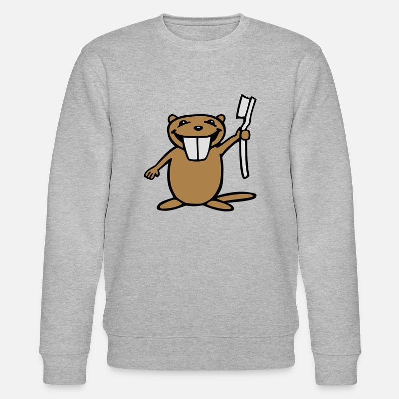 Lustiger Biber mit Zahnbürste - Stanley/Stella Unisex Bio-Sweatshirt CHANGER  - Grau meliert