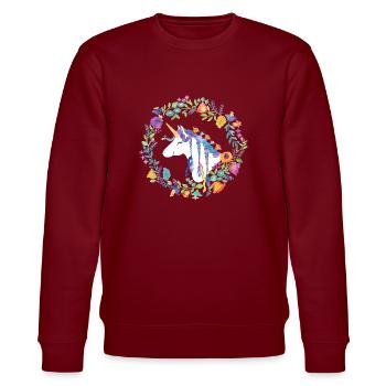 Einhorn Blumen - Stanley/Stella Unisex Bio-Sweatshirt CHANGER  - Burgunderrot - Vorne - Nik (191cm) & Marisol (170cm)