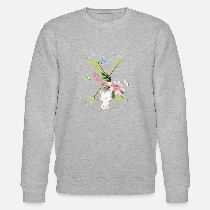 Lettre initiale X avec chat - Sweat bio CHANGER Stanley/Stella Unisexe - gris chiné