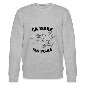 Poule Humour Papa Maman ça Roule Ma Poule - Sweat bio CHANGER Stanley/Stella Unisexe - gris chiné - Devant - Nik (191cm) & Marisol (170cm)