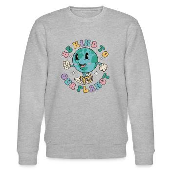 Be Kind To Our Planet Earth Day Vintage Retro - Stanley/Stella Unisex Bio-Sweatshirt CHANGER  - Grau meliert - Vorne - Nik (191cm) & Marisol (170cm)