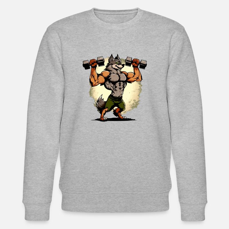 Kikou der muskulöse Wolf - Stanley/Stella Unisex Bio-Sweatshirt CHANGER  - Grau meliert