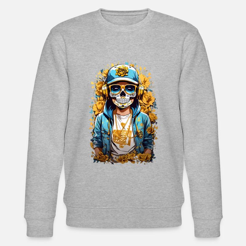 Goldene Zucker Schädel - Stanley/Stella Unisex Bio-Sweatshirt CHANGER  - Grau meliert