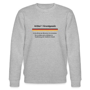 Artikel 1 Grundgesetz zur Würde des Menschen - Stanley/Stella Unisex Bio-Sweatshirt CHANGER  - Grau meliert - Vorne - Nik (191cm) & Marisol (170cm)