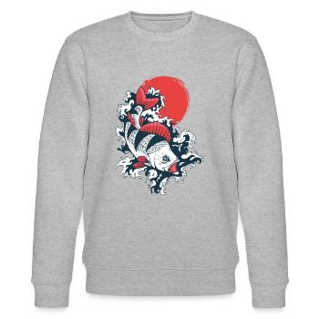 Pere sur japonais - Pêchershirt - Sweat bio CHANGER Stanley/Stella Unisexe - gris chiné - Devant - Nik (191cm) & Marisol (170cm)