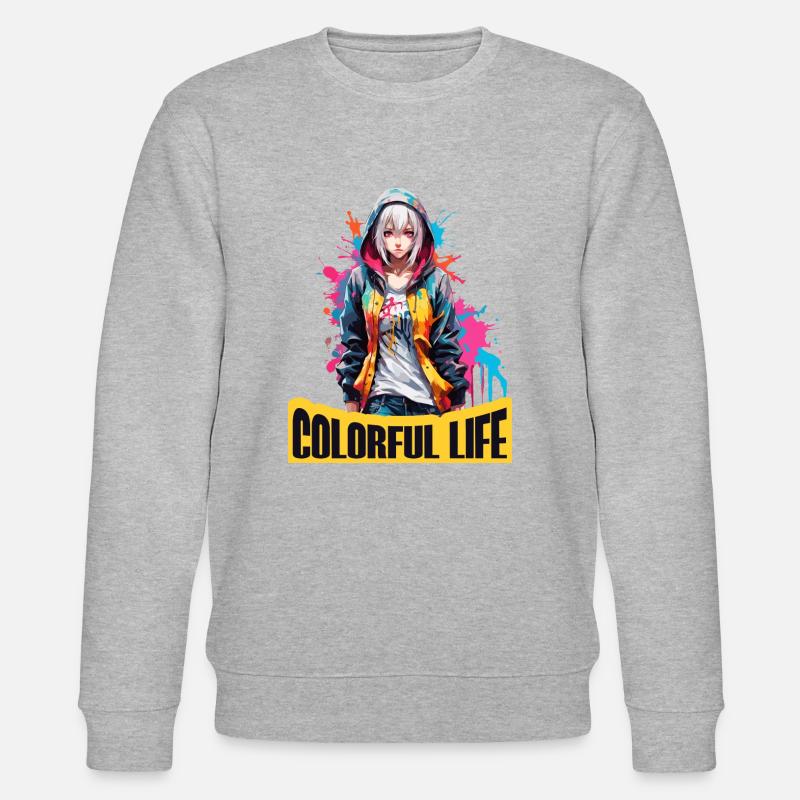 Anime Mädchen mit Farbflecken - Stanley/Stella Unisex Bio-Sweatshirt CHANGER  - Grau meliert