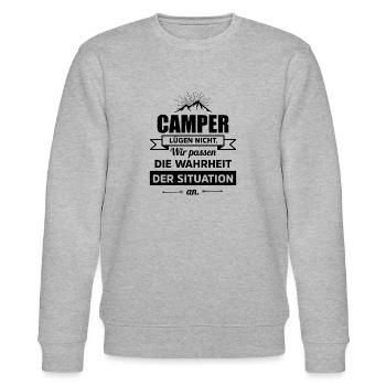 Camper Lügen nicht... - Stanley/Stella Unisex Bio-Sweatshirt CHANGER  - Grau meliert - Vorne - Nik (191cm) & Marisol (170cm)