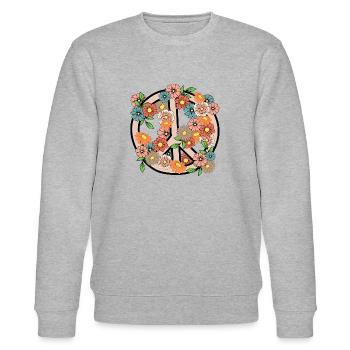 Blumen und Friedenszeichen - Stanley/Stella Unisex Bio-Sweatshirt CHANGER  - Grau meliert - Vorne - Nik (191cm) & Marisol (170cm)