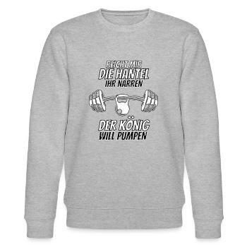 Reicht mir die Hantel Gym Bodybuilder Spruch König - Stanley/Stella Unisex Bio-Sweatshirt CHANGER  - Grau meliert - Vorne - Nik (191cm) & Marisol (170cm)