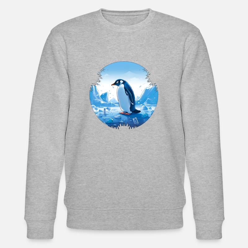 Pinguin mitten in Plastikmüll - Stanley/Stella Unisex Bio-Sweatshirt CHANGER  - Grau meliert