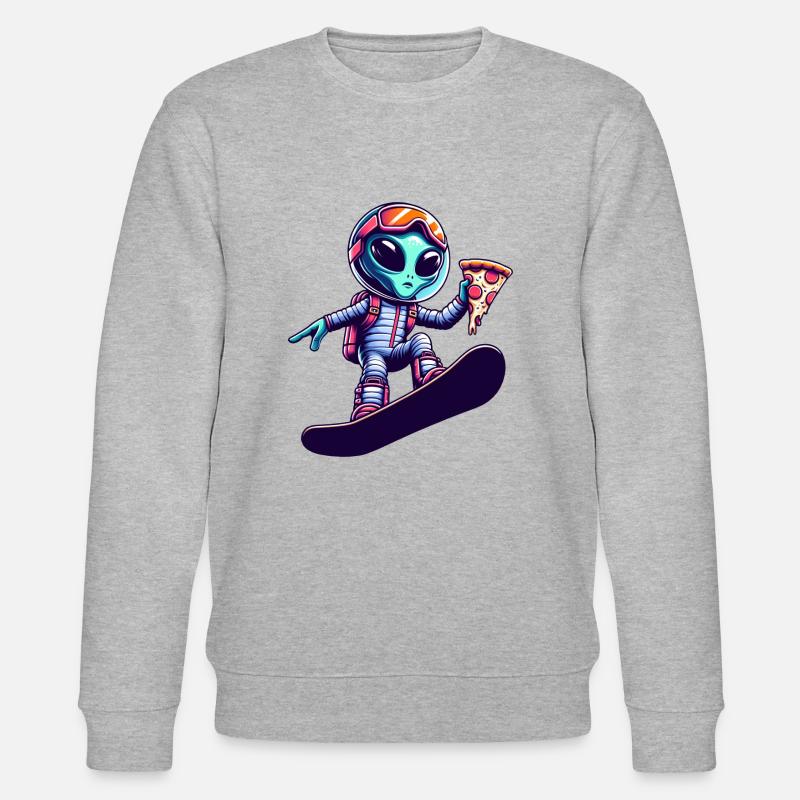Alien Snowboard Pizza Spaß - Stanley/Stella Unisex Bio-Sweatshirt CHANGER - Grau meliert