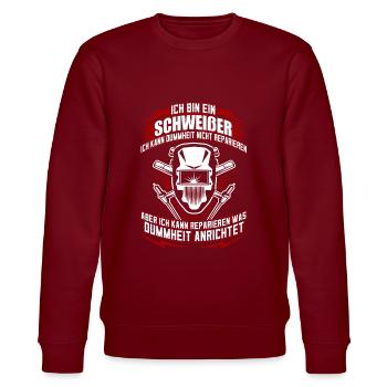 Schweißer schweißen Metall Dummheit - Stanley/Stella Unisex Bio-Sweatshirt CHANGER  - Burgunderrot - Vorne - Nik (191cm) & Marisol (170cm)