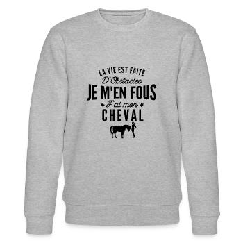 je m en fous j ai mon cheval / humour cheval - Sweat bio CHANGER Stanley/Stella Unisexe - gris chiné - Devant - Nik (191cm) & Marisol (170cm)