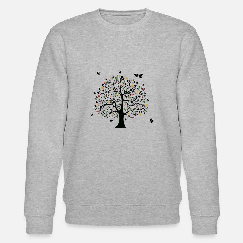 Bonheur hippie arbre papillon oiseau - Sweat bio CHANGER Stanley/Stella Unisexe - gris chiné