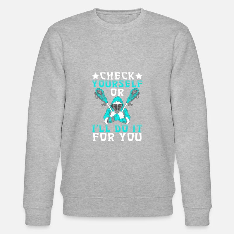 Check Yourself Funny Lacrosse Player - Stanley/Stella Unisex Bio-Sweatshirt CHANGER - Grau meliert