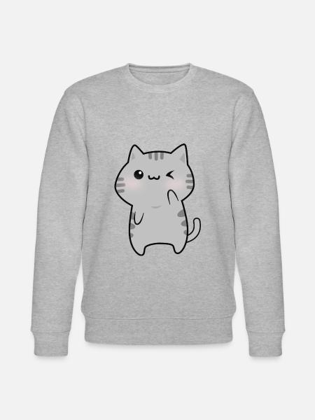 Söt grå katt tecknad - Ekologisk sweatshirt CHANGER unisex från Stanley/Stella - gråmelerad
